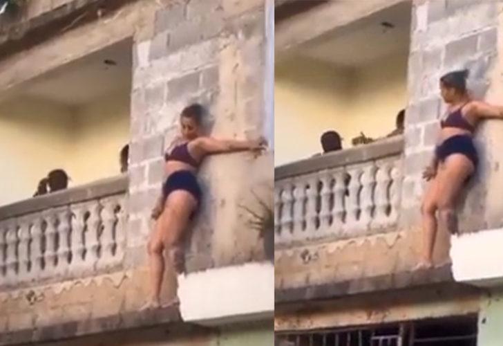 Sevgilisinin karısı eve aniden gelince ne yapacaklarını şaşırdılar! Yarı çıplak balkonun ucunda saklandı
