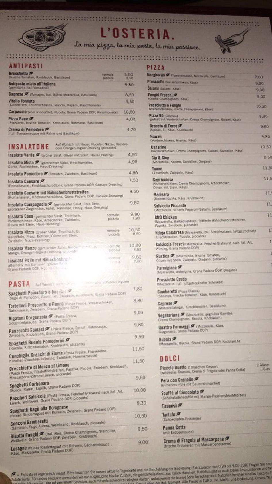 L'Osteria Graz Speisekarte