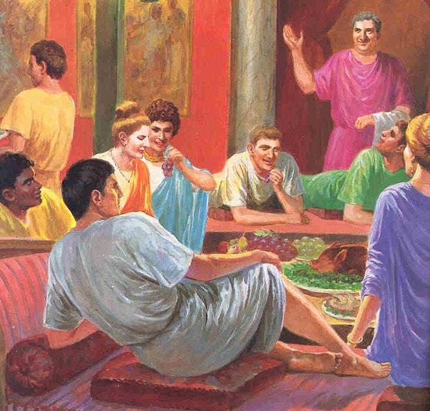 Yemekler, sosyalleşmenin önemli bir parçasıydı ve Roma ziyafetlerinde, Yunan sempozyumlarının aksine saygıdeğer kadınlar erkeklerle birlikte yemek yiyebiliyordu.