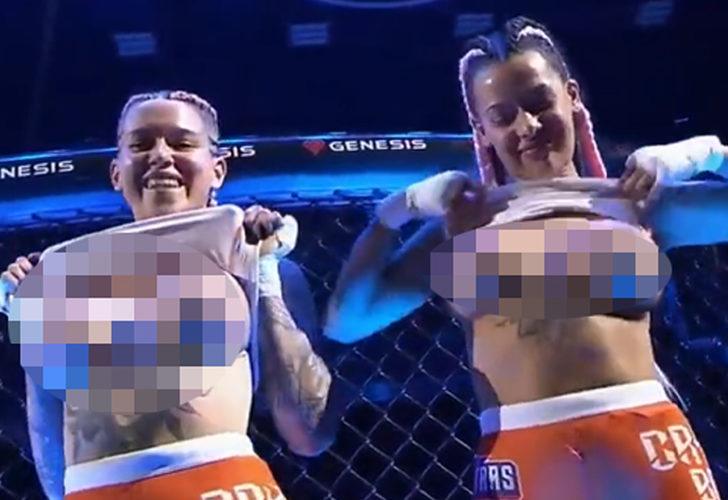 UFC'de akıllara durgunluk veren an! Kadın dövüşçüler maçın ardından göğüslerini kameralara gösterdi