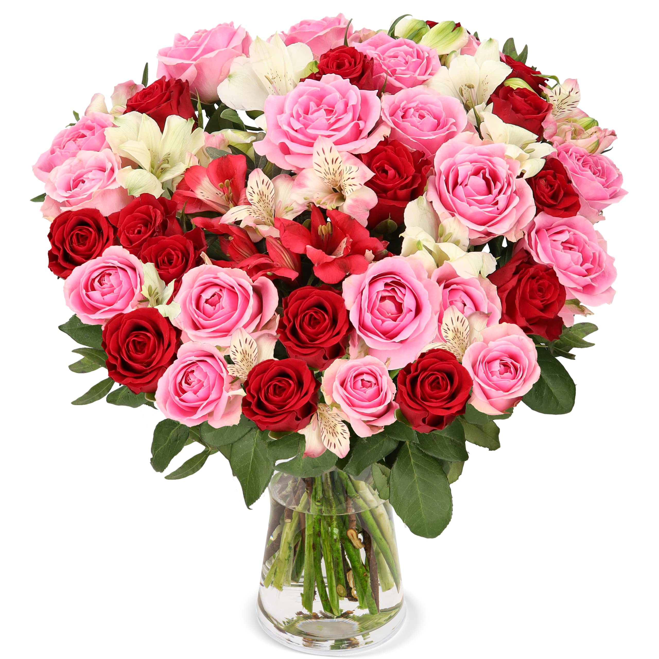 Blumenstrauß Rosenwunder, Rosen und Inkalilien, Rot und Rosa,  7-Tage-Frischegarantie, Qualität vom Floristen, handgebunden, perfekte  Geschenkidee ...